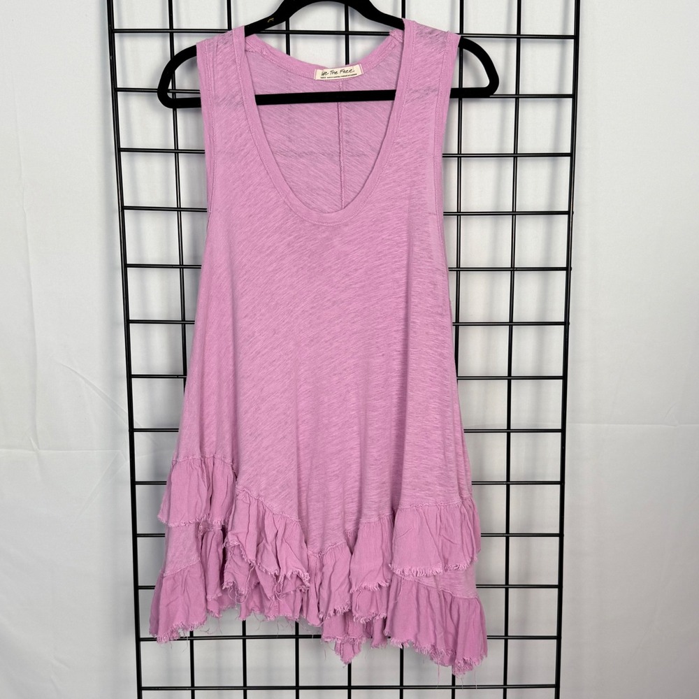 We The Free Sasha ShimmyTank Dress Womens Small Pink Ruffle Raw Edge Slub Boho